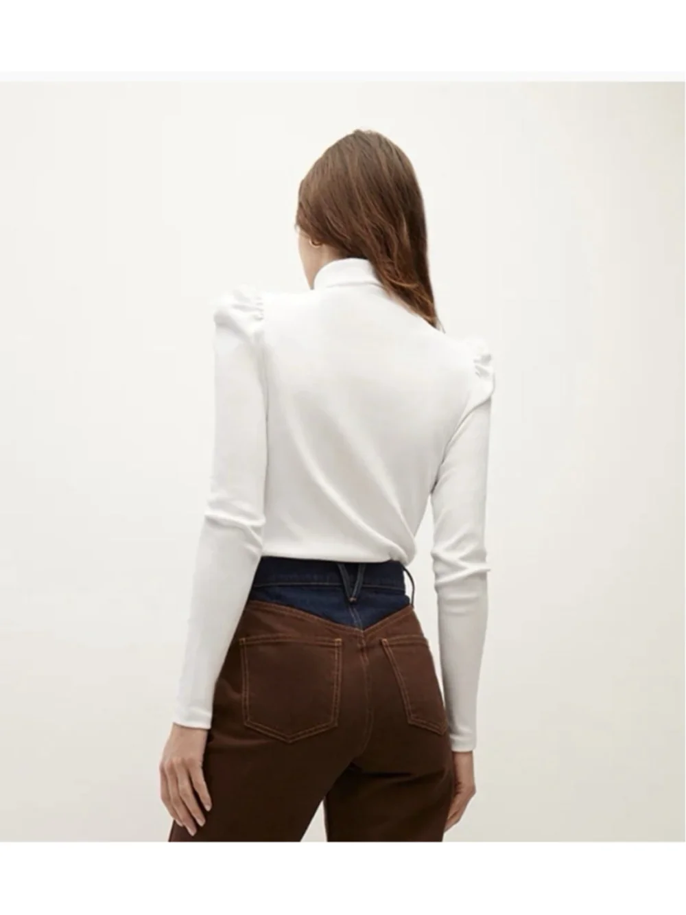 VERONICA BEARD Cedar Turtleneck Top Sz Small White Luxury Puff Sleeve Pima $198